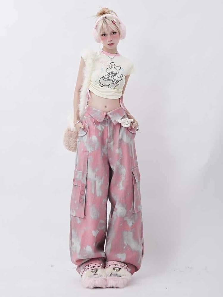 Amazon.com: Y2k Gothic Pink Cargo Pants for Women Grunge